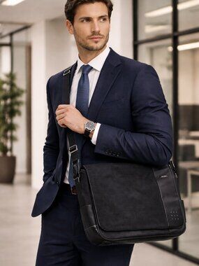 TUMI Black Messenger Bag Trim Laptop Crossbody Business Travel Work Bag